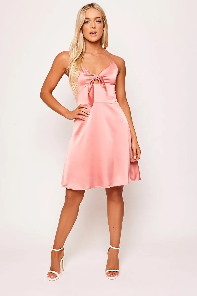 Allonia - Pink Satin Tie Up Skater Dress