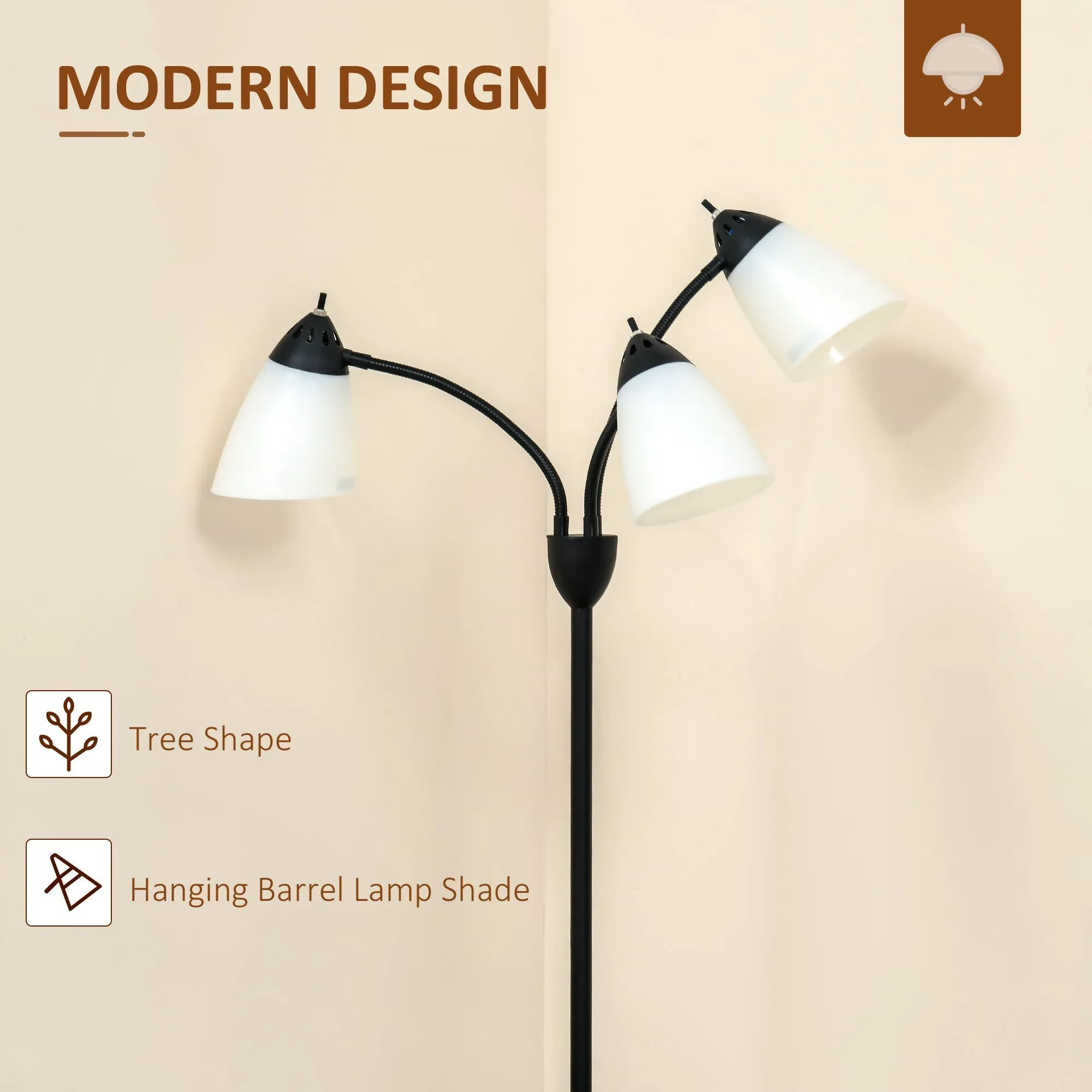 Arc Tree Floor Lamp with 3 Adjustable Rotating Lights