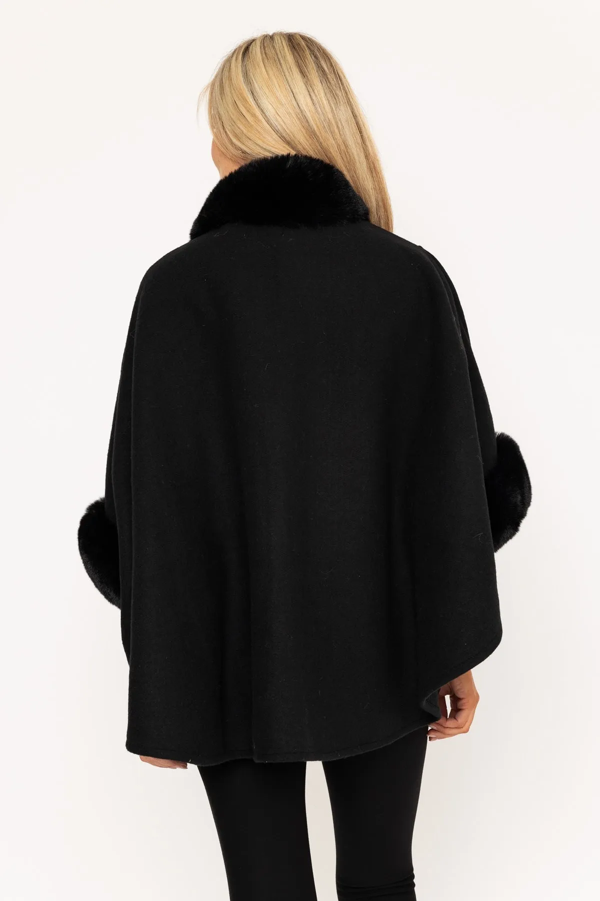 Black Fur Trim Cape Jacket