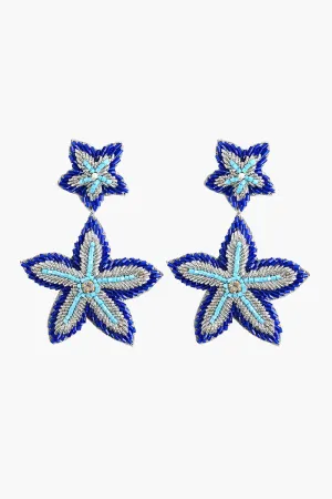 Blue Starfish Beaded Drop Earrings