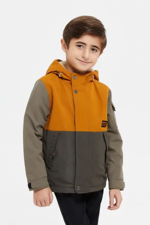 Boys Mustard And Grey Fur Lining Hooded Jacket