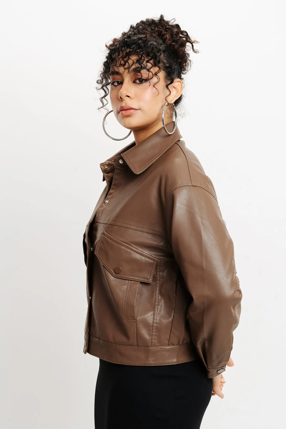 Brown Boxy Leather Jacket