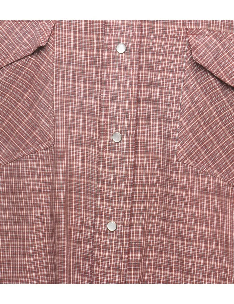 Checked Maroon Western Shirt - L