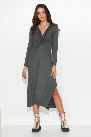 Chic Viscose Knit Day Dress with Feminine Heart Neckline