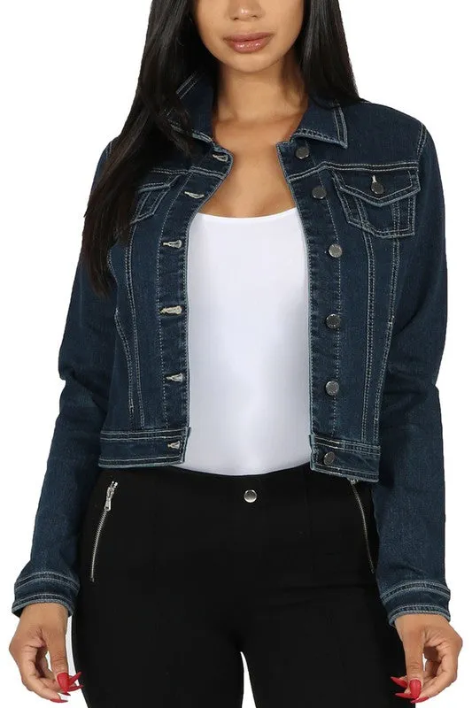 Dark Blue Classic Jacket in Stretch Denim