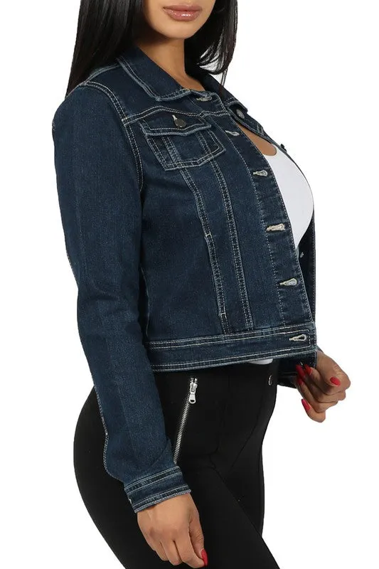 Dark Blue Classic Jacket in Stretch Denim