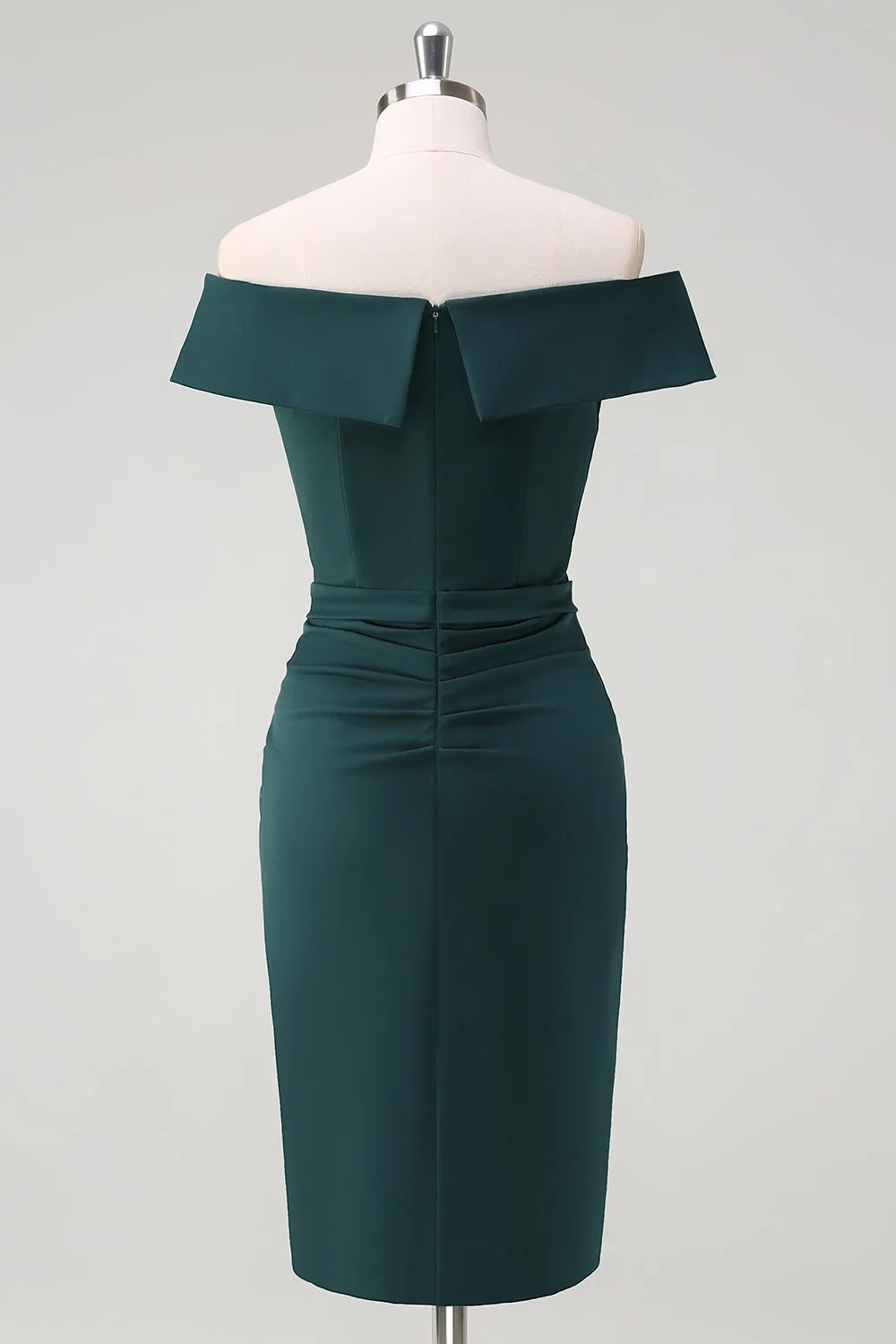 Dark Green Ruffled Off the Shoulder Cocktail Dress