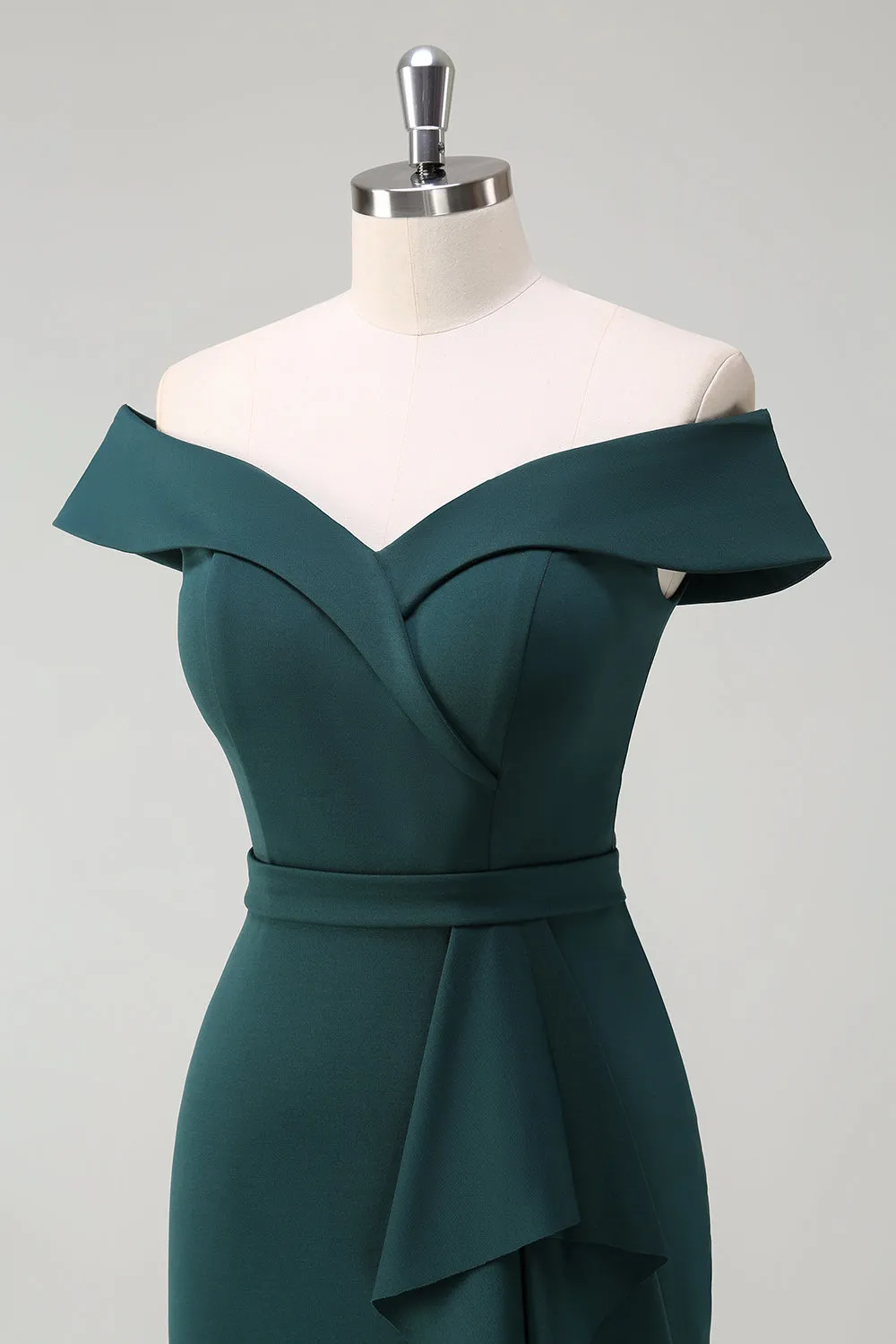 Dark Green Ruffled Off the Shoulder Cocktail Dress