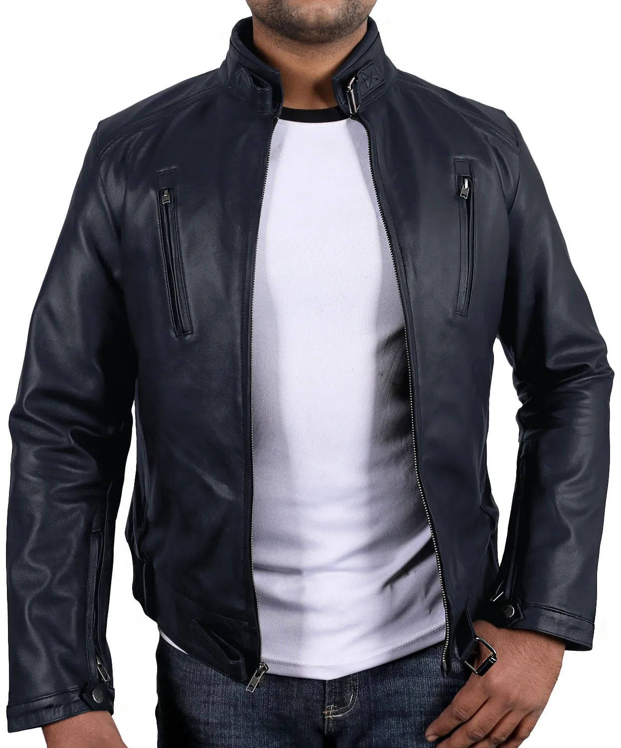 Darnis Black Cafe Racer Leather Jacket