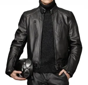 Darnis Black Cafe Racer Leather Jacket