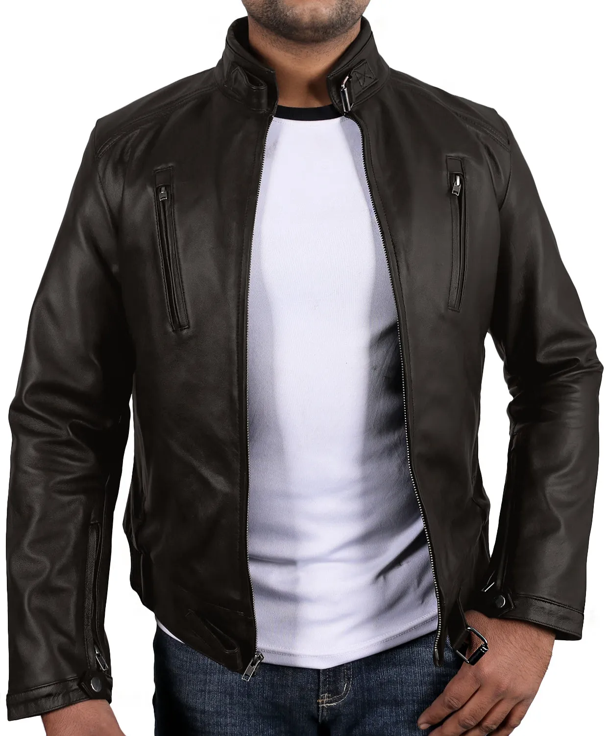 Darnis Black Cafe Racer Leather Jacket