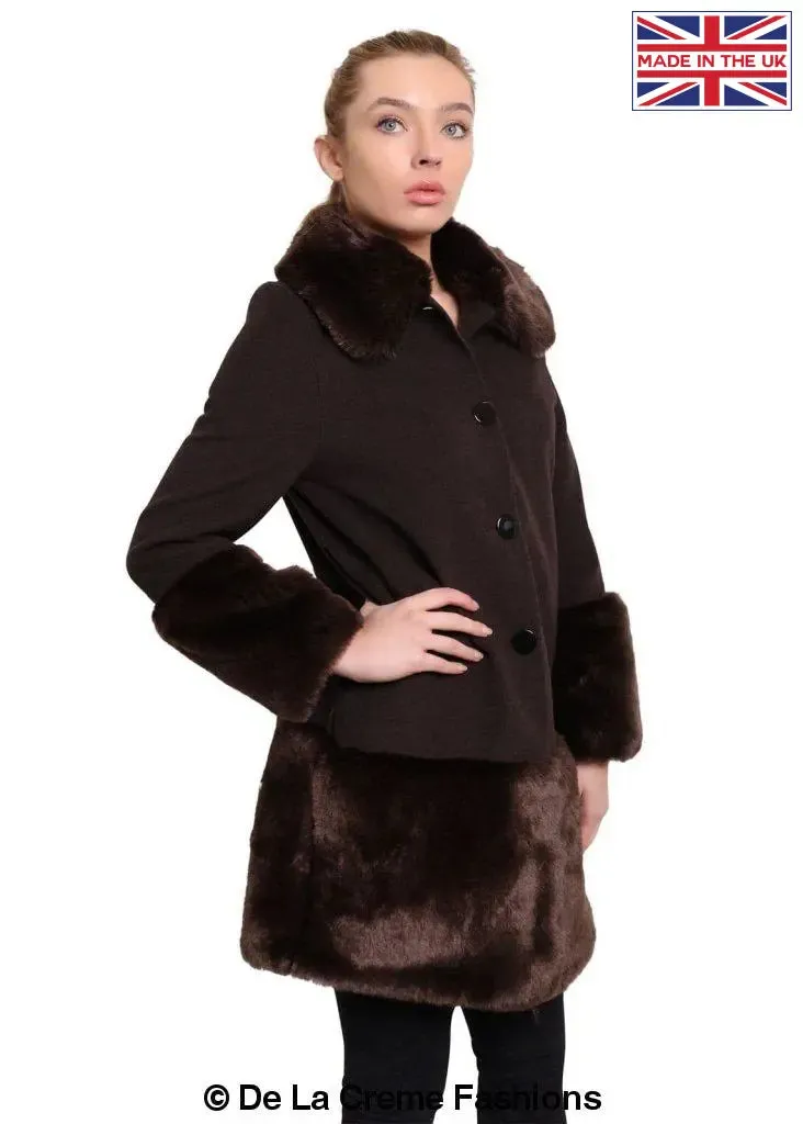 De La Creme - Womens Faux Fur Trim Wool Mix Coat