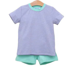 Drew Short Set- Cadet Blue Stripe/Mint