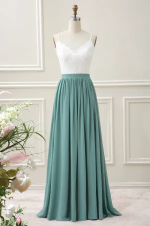 Eucalyptus Open Back Boho Chiffon Maxi Dress with Lace