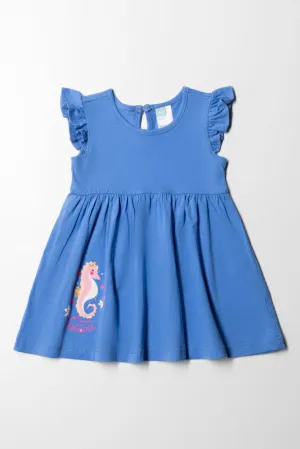 Flutter Sleeve Dress Mid Blue