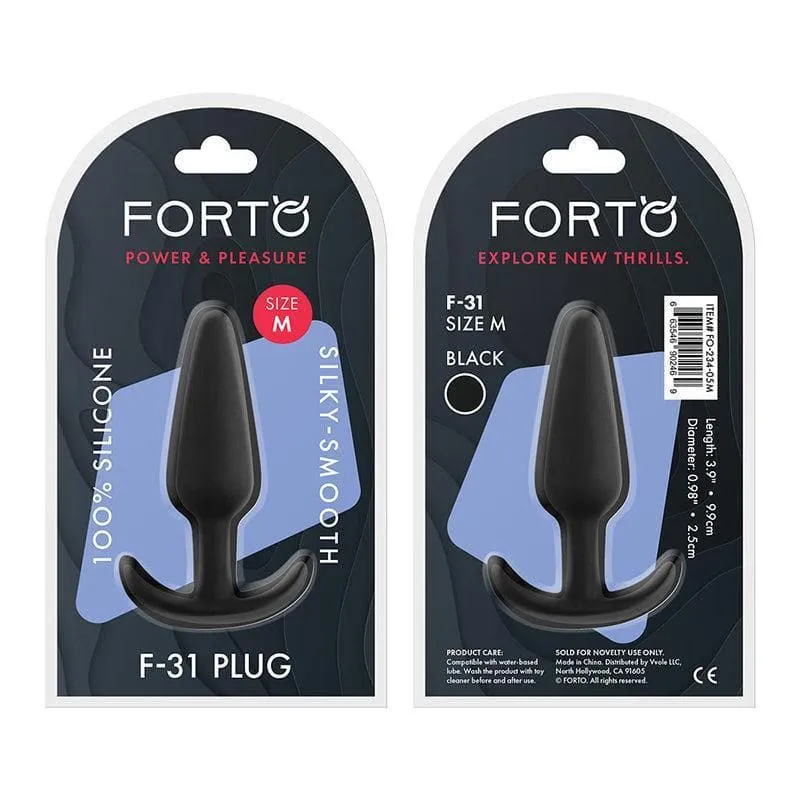 Forto F-31 100% Silicone Butt Plug with Flared Base Black