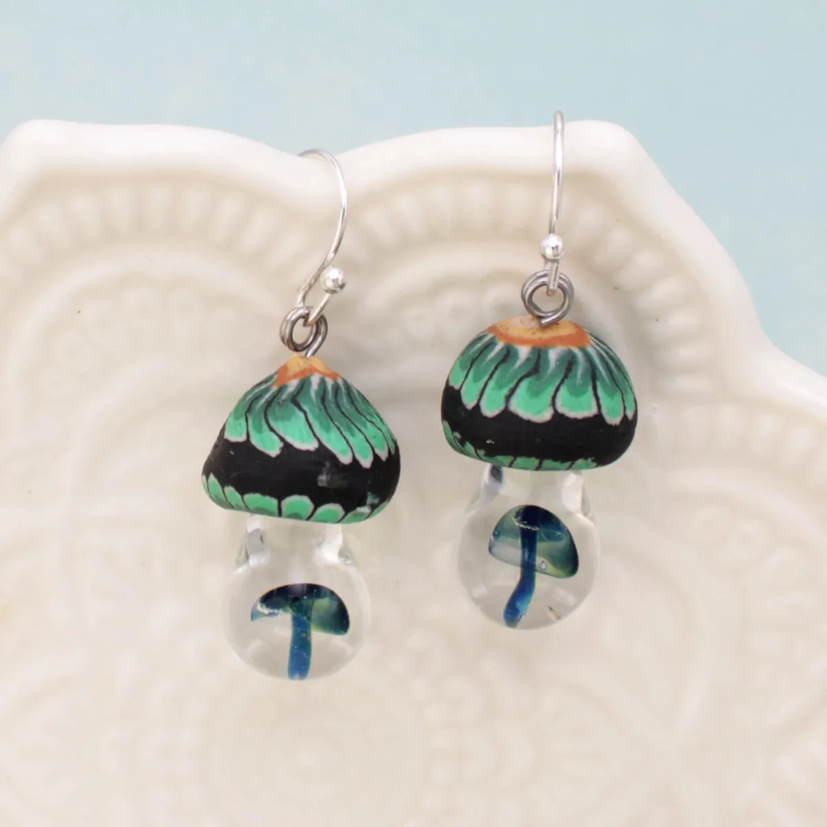 Glass   Clay Mushroom Earrings