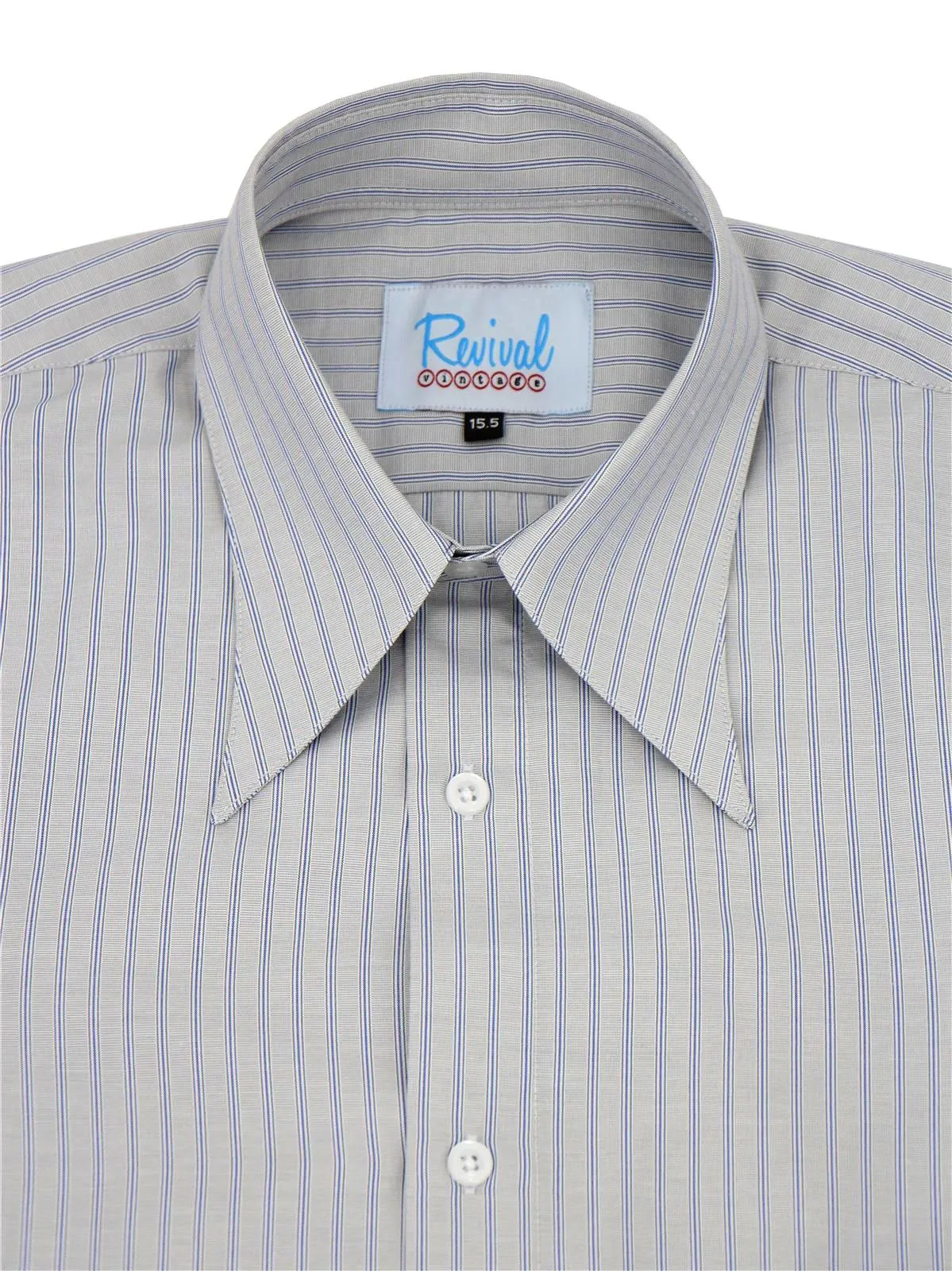 Grey Heathfield Stripe Forties Spearpoint Collar Shirt with Barrel Cuff