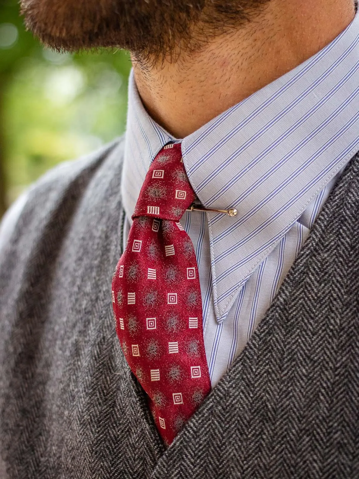 Grey Heathfield Stripe Forties Spearpoint Collar Shirt with Barrel Cuff