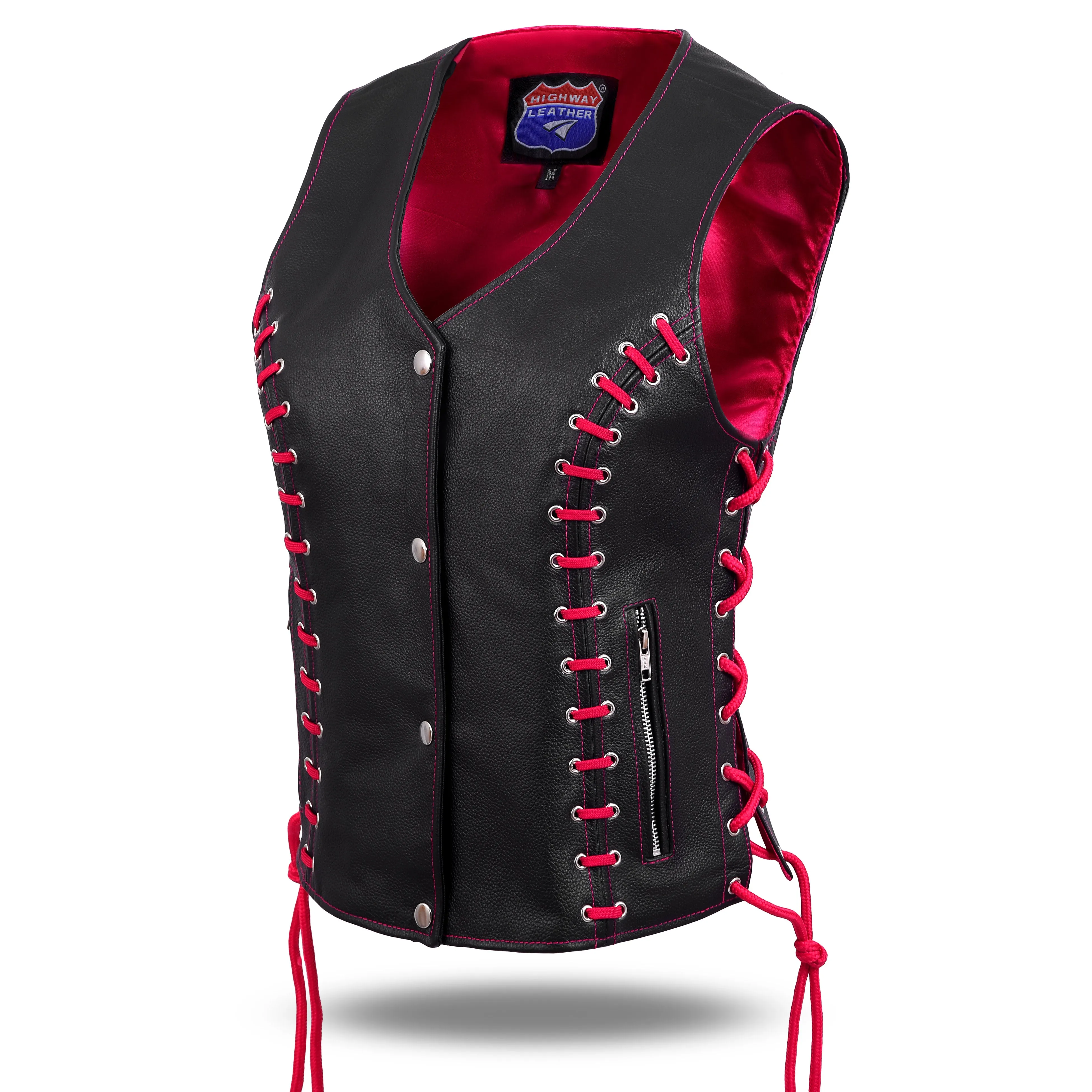 HL14859TPINKEYELET WOMEN SIDE LACE VEST  M/O BUFFALO LEATHER PINK/BLK