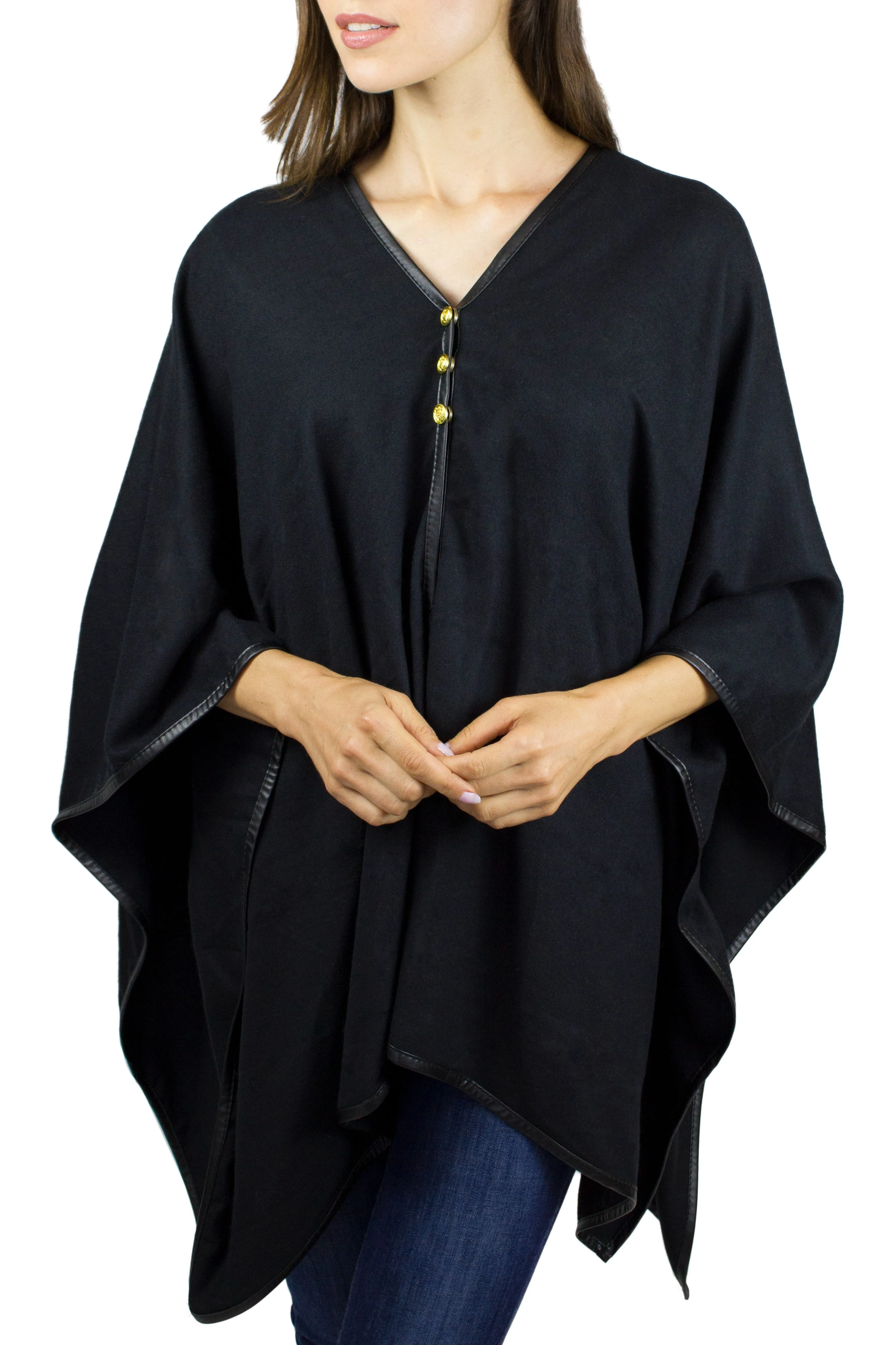 Jones New York Novelty Button Convertible Wrap Poncho (JNP310S-BK )