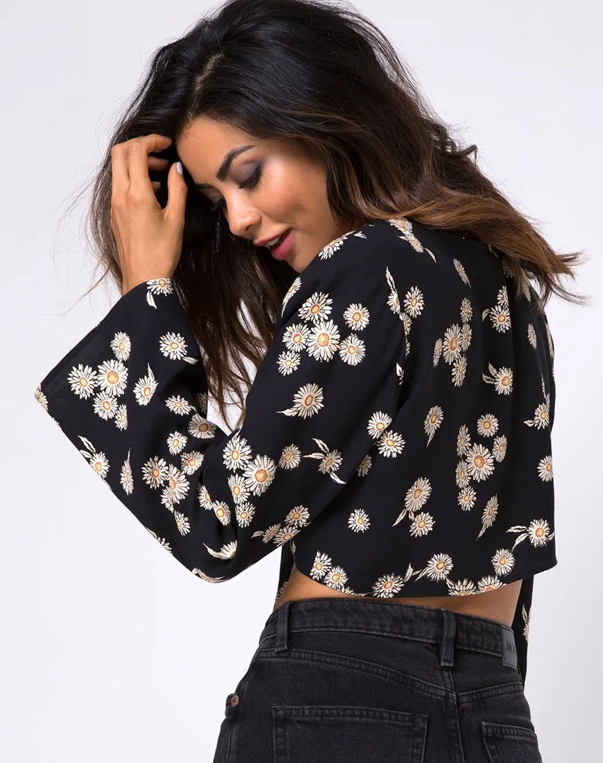 Laya Wrap Top in Grunge Daisy Floral