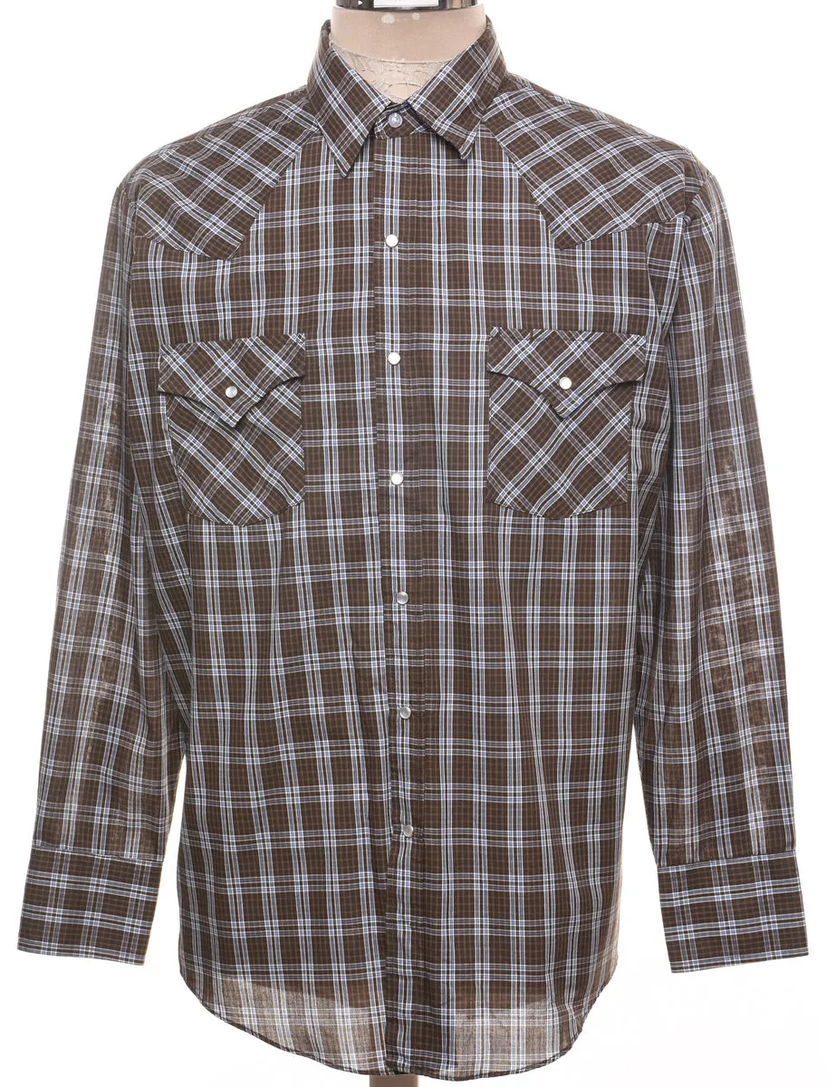 Light Blue & Brown Classic Checked Shirt - L