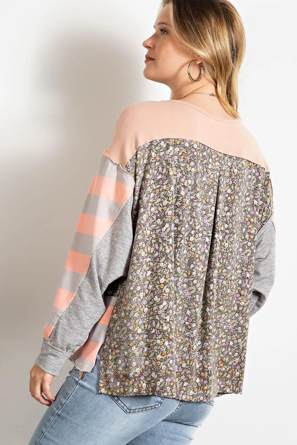 Light Coral Mix n Match Floral Pullover Top