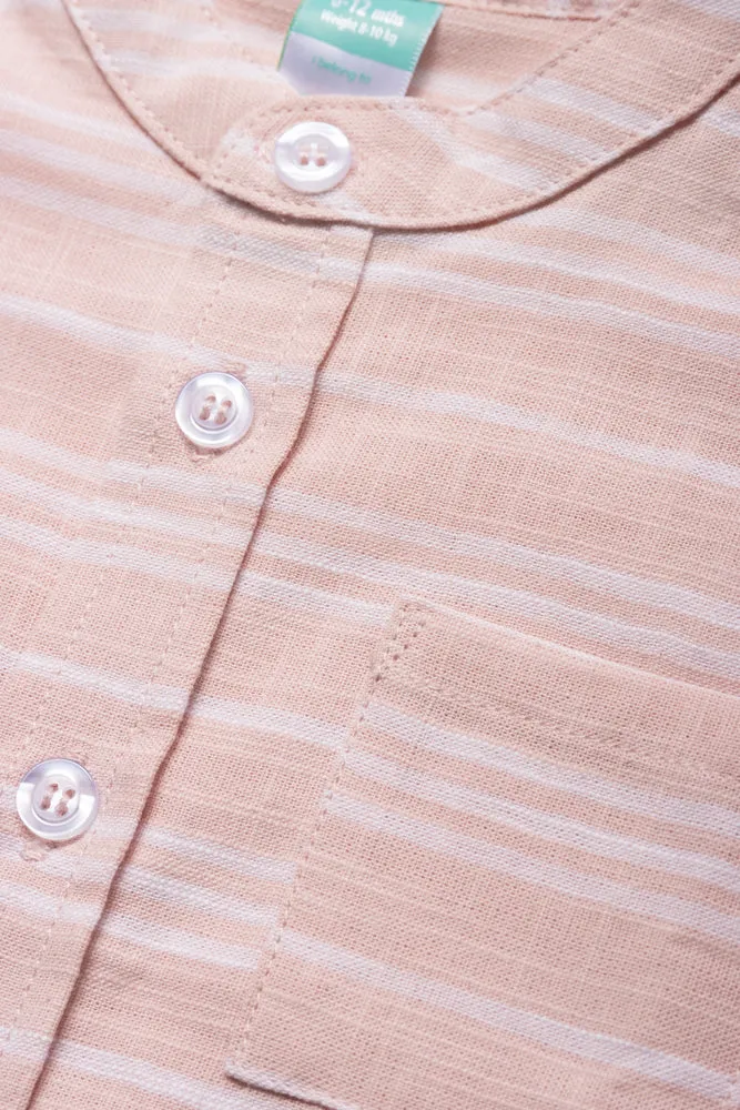 Mandarin Collar Woven Shirt Pink