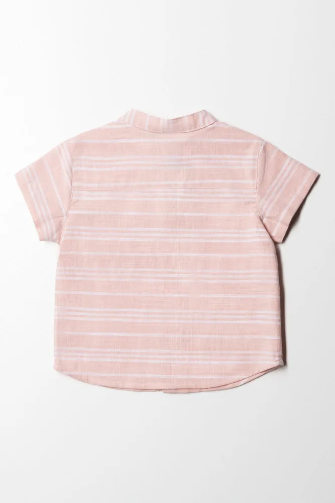 Mandarin Collar Woven Shirt Pink