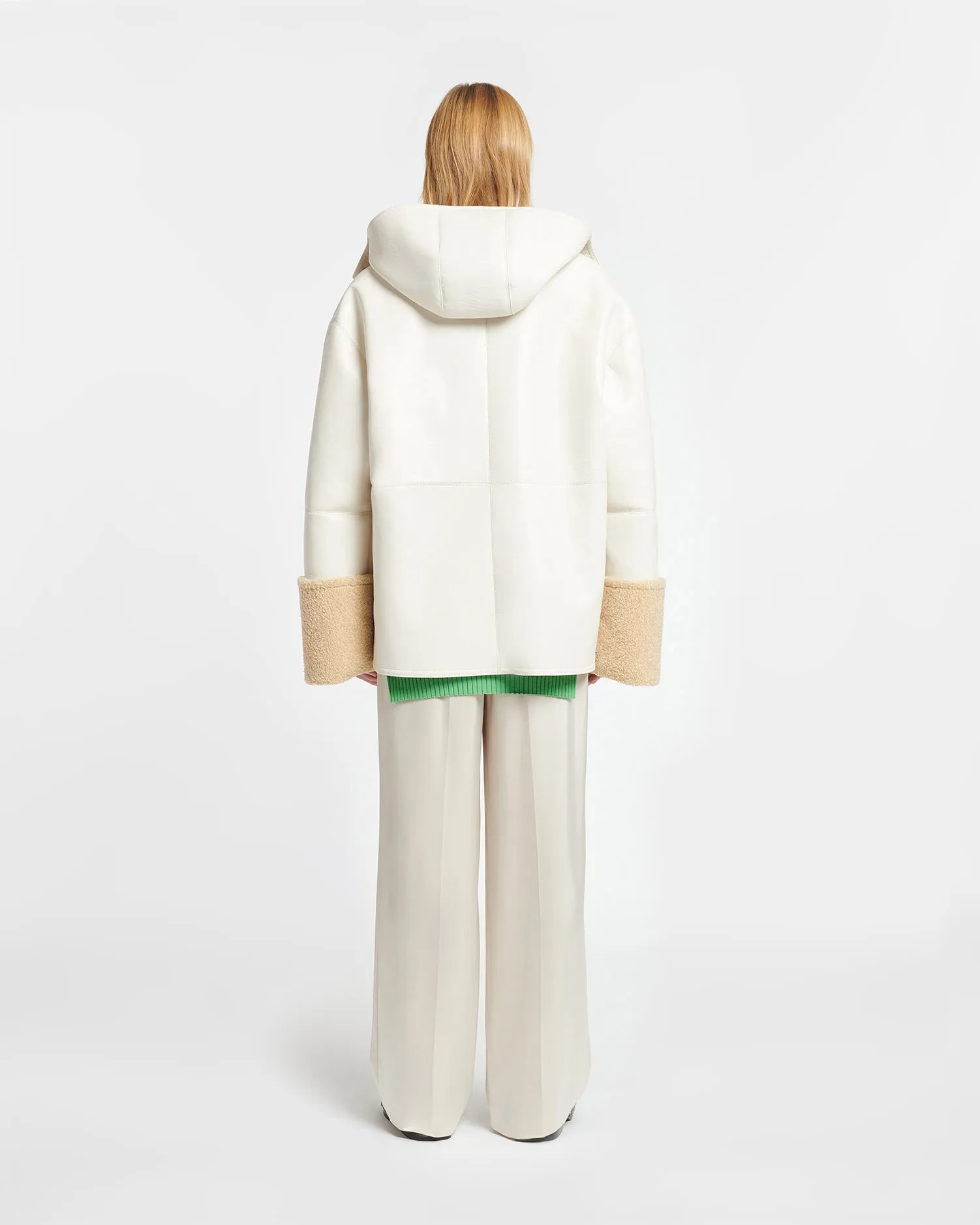 Maso - Hooded Bonded Shearling Pullover - Creme/Crayon