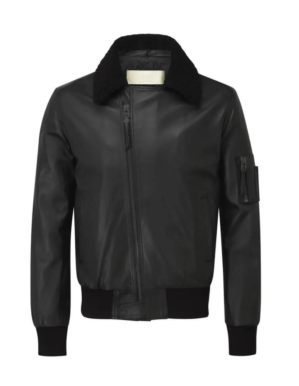 Men's Black Leather Urban Bomber Jacket MZ05