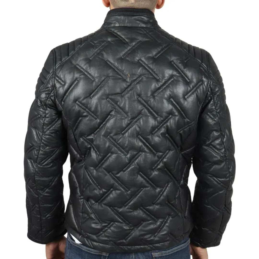 Men's Quilted Puffer Padded Biker Real Leather Jacket