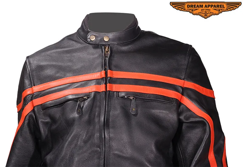 Mens Racer Style Leather Jacket with Zippered Cuffs