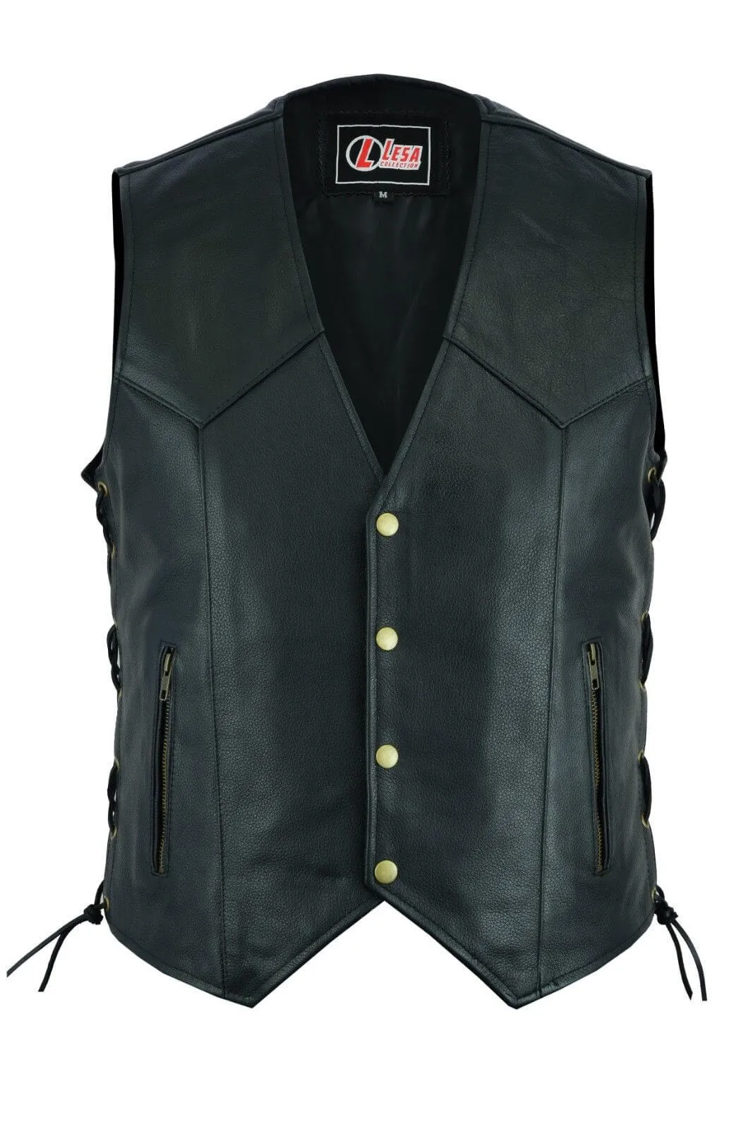 Mens Real Leather Motorcycle Waistcoat Biker Vest With Side Laces Real Choice