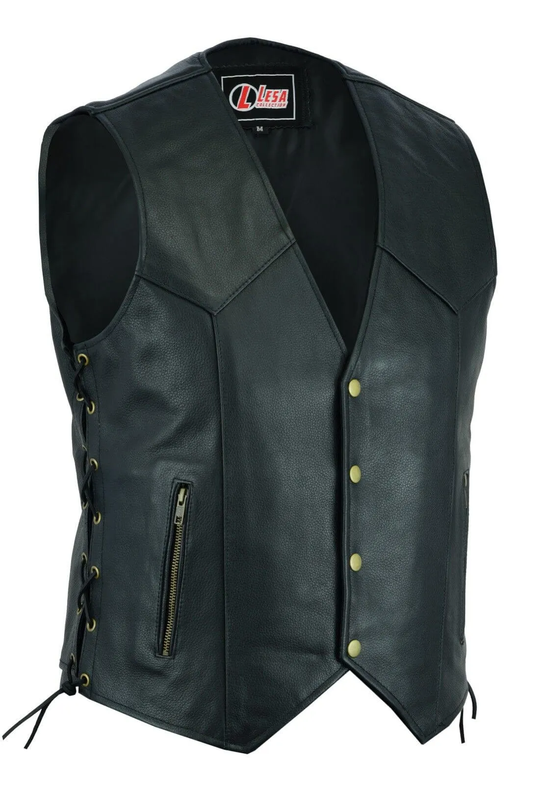 Mens Real Leather Motorcycle Waistcoat Biker Vest With Side Laces Real Choice