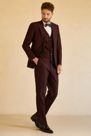 Peak Lapel Single Button Burgundy Men's Wedding Suit