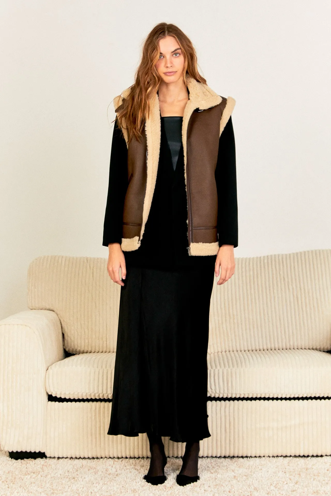 Sherpa Lined Faux Leather Vest