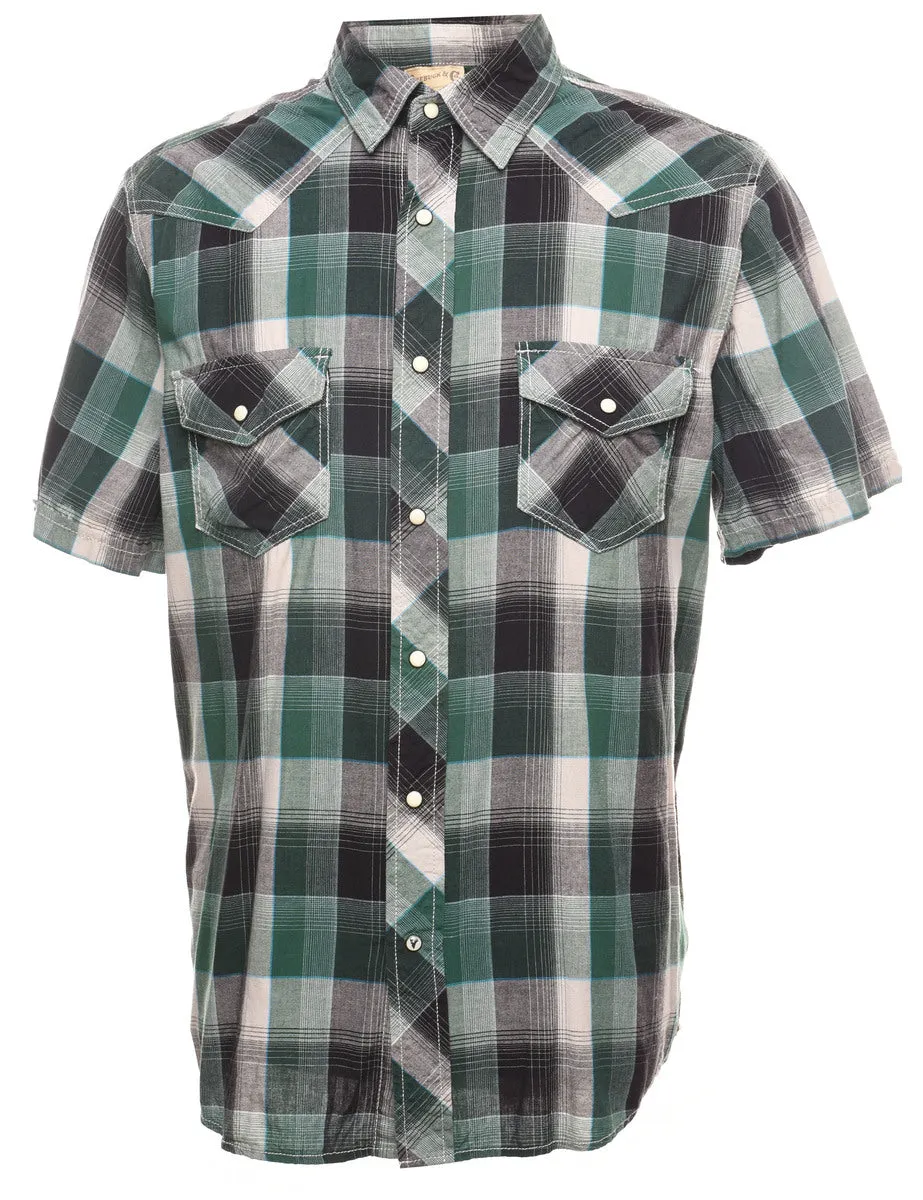 Short Sleeve Green & Black Classic Checked Shirt - L