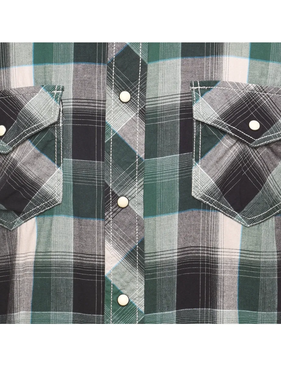 Short Sleeve Green & Black Classic Checked Shirt - L