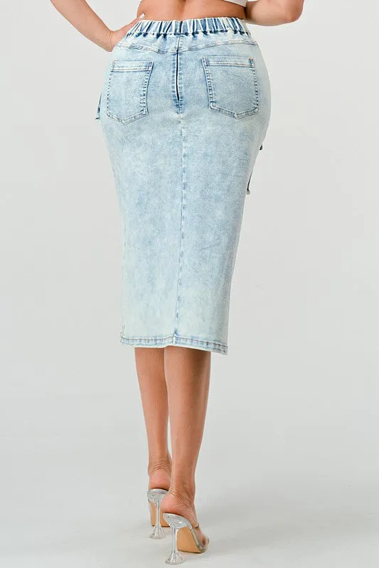 Side Stepper- High Side Split Denim Cargo Skirt