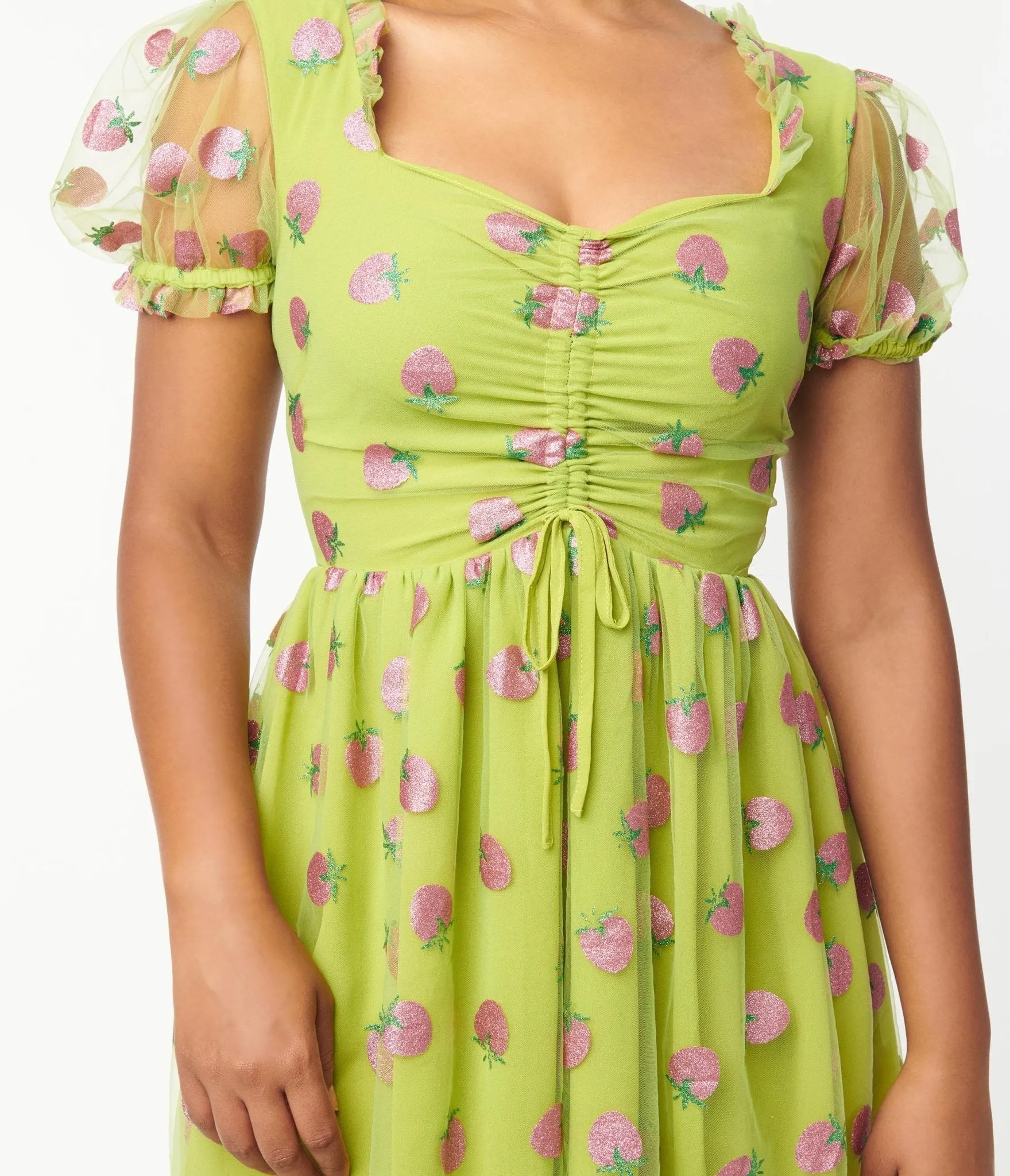 Smak Parlour Avocado & Pink Strawberry Print Woodstock Flare Dress