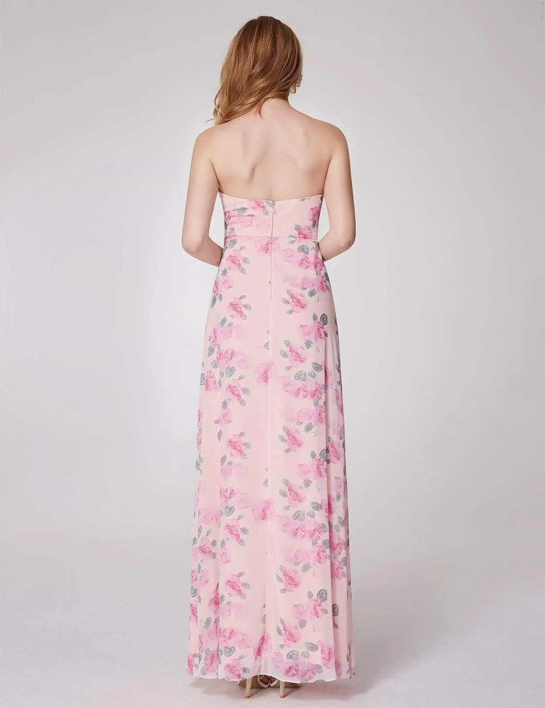 Strapless Long Floral Print Maxi Dress