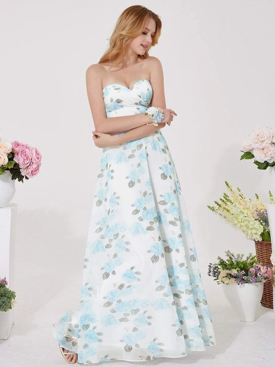 Strapless Long Floral Print Maxi Dress