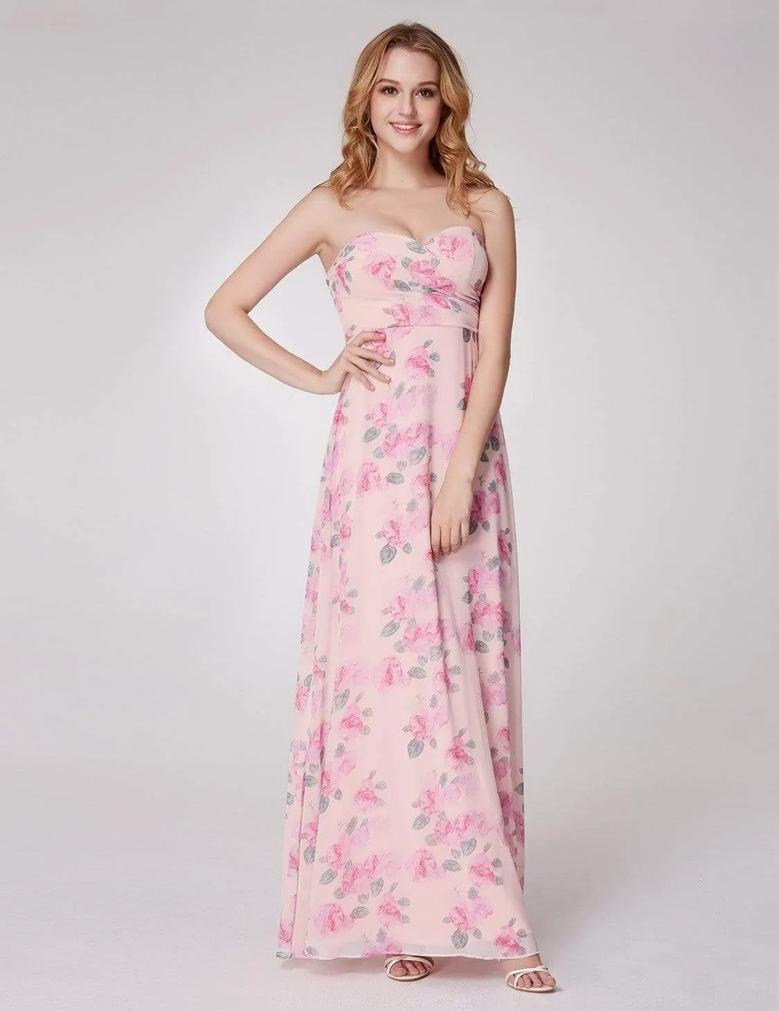 Strapless Long Floral Print Maxi Dress