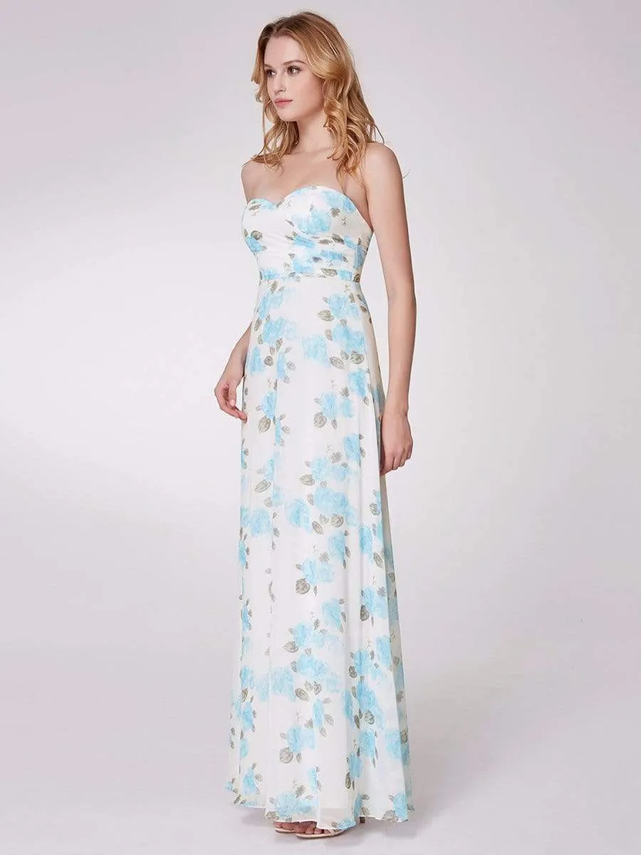 Strapless Long Floral Print Maxi Dress