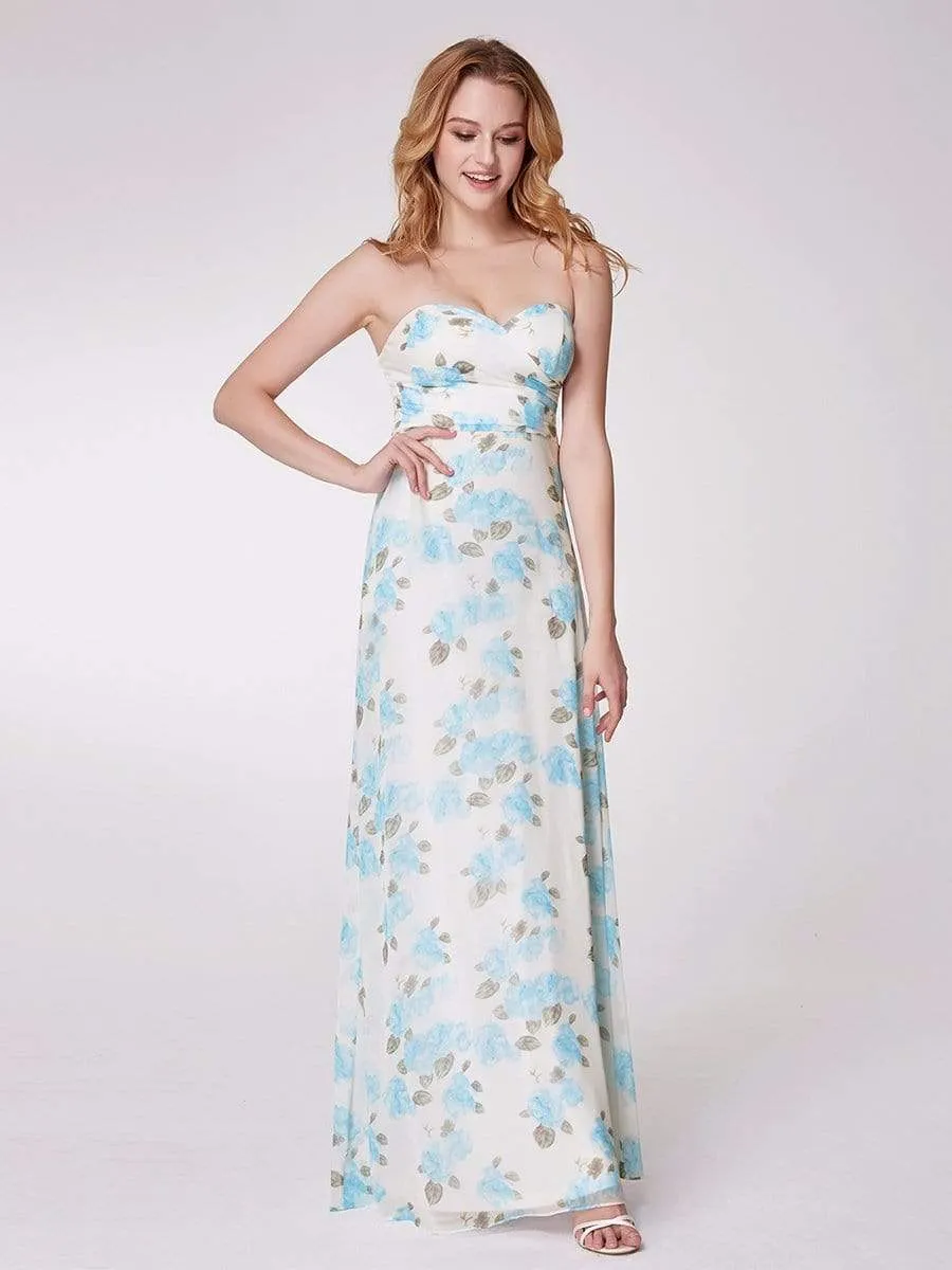 Strapless Long Floral Print Maxi Dress