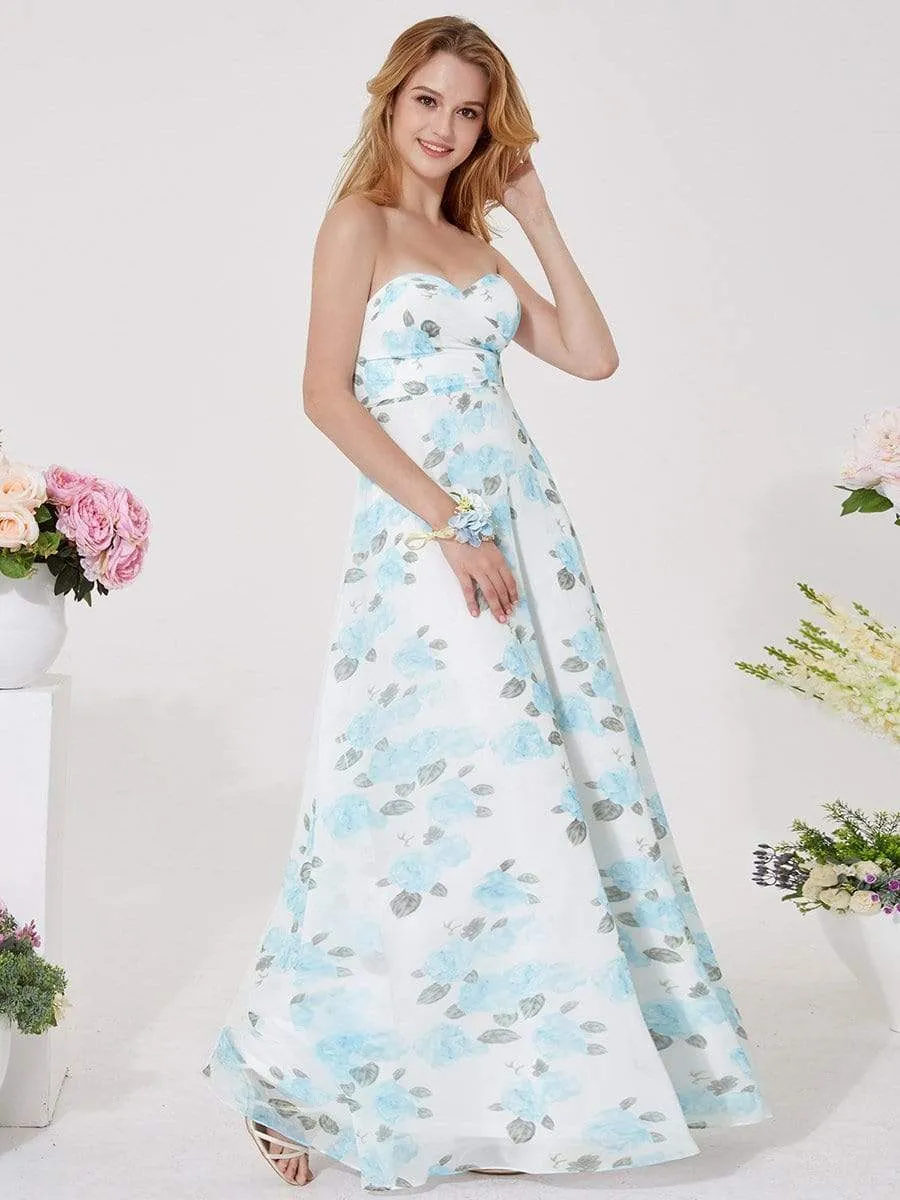 Strapless Long Floral Print Maxi Dress