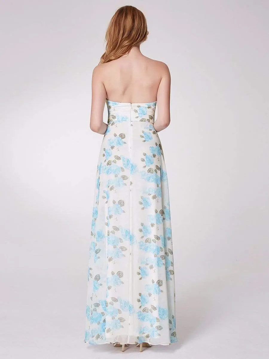 Strapless Long Floral Print Maxi Dress