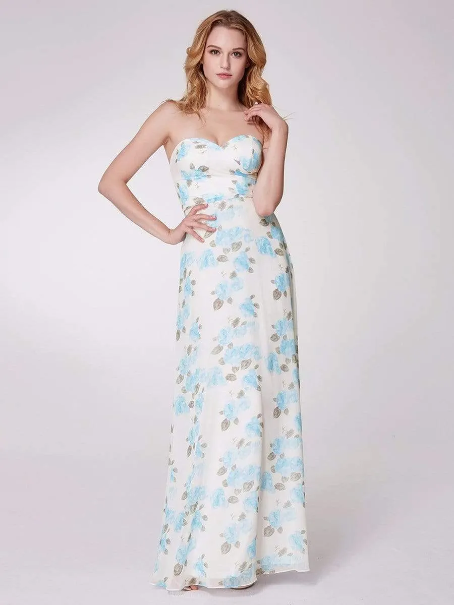 Strapless Long Floral Print Maxi Dress